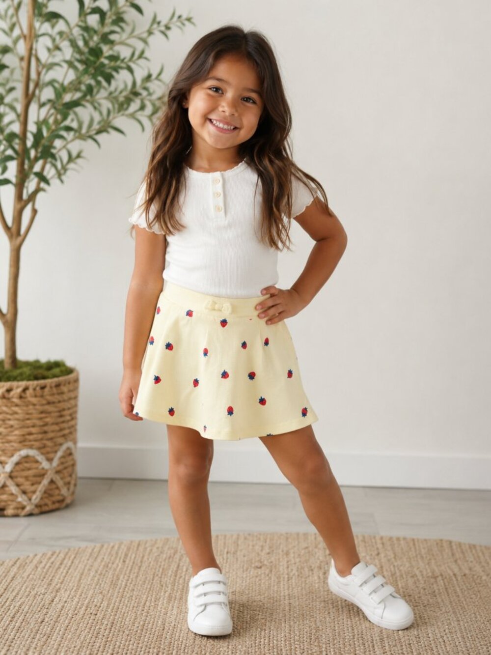 Cat & Jack Girls Strawberry Print Skort XS 4/5 Yellow Skort Skirt